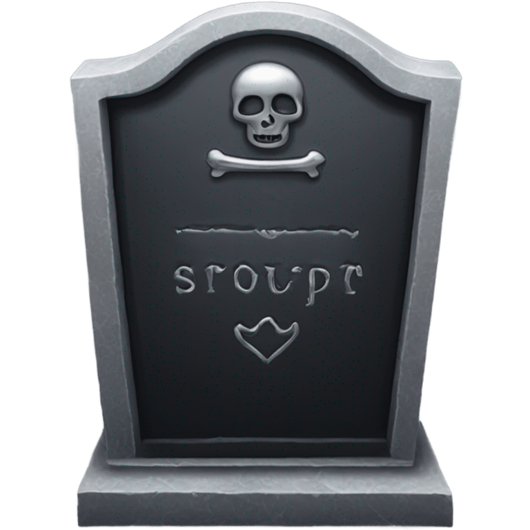 a black tombstone with the inscriptions in silver RIP  silver heart in the center emoji