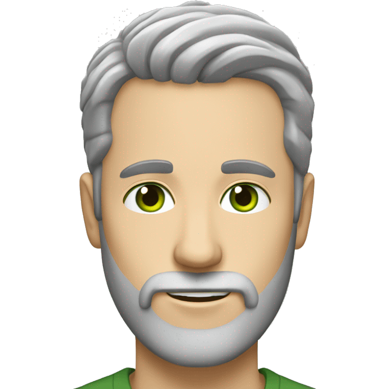 White guy green eyes brown beard grey hair only at the temples emoji