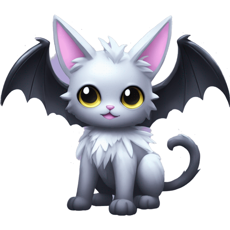 Shiny Cool Punk pastel Black beautiful ethereal fantasy Kawaii Sona Fakemon-cat-animal with edgy bat-wings-ears Full Body emoji