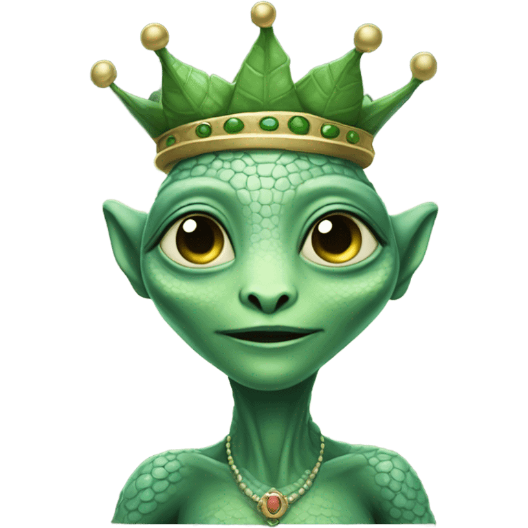 Pregnant reptilian alien woman, full body, have a crown emoji