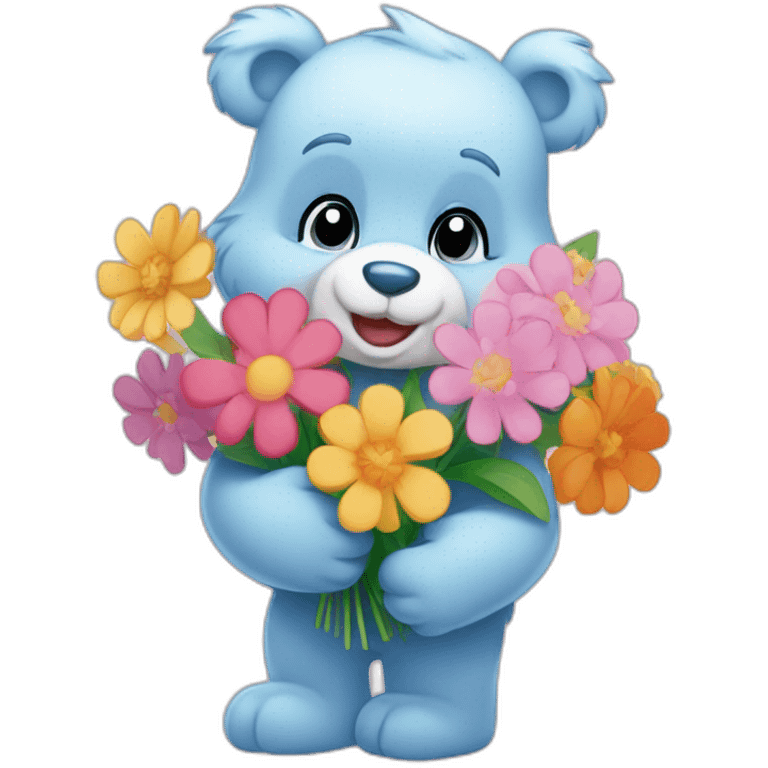 Care bears holding flower bouquet emoji