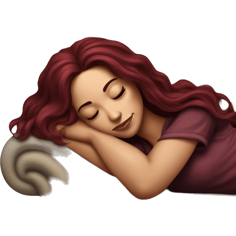 Beautiful tattooed burgundy long haired woman napping on sofa emoji