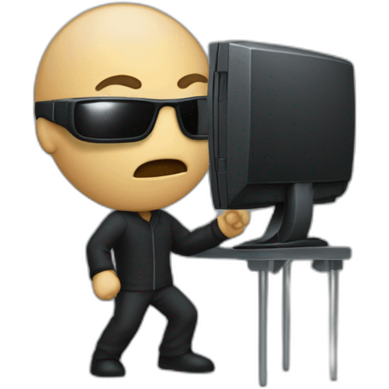 the matrix debugging maniac going crazy holding up computer hair stood up emoji