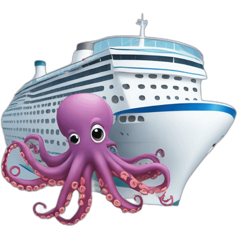 cruise ship with cartoonish octopus emoji