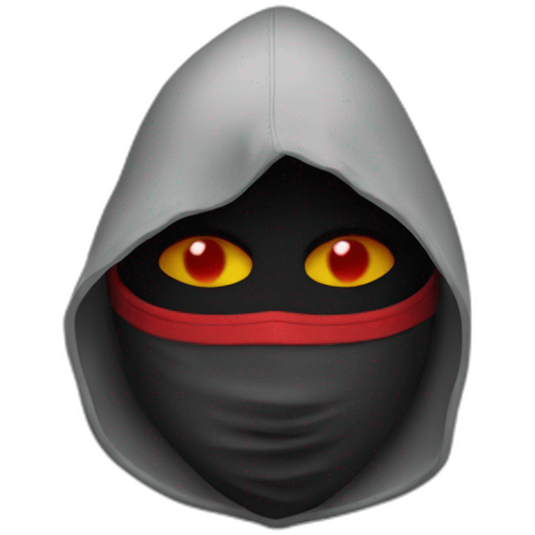  in a hood and a mask with red eyes emoji