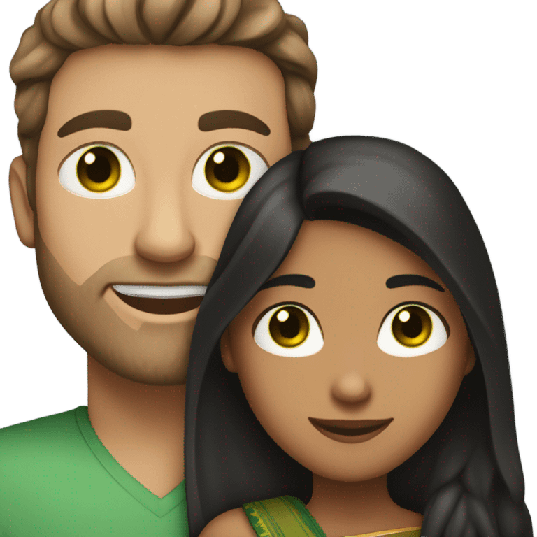 brown haired green eyed White guy hugging pretty indian girl emoji