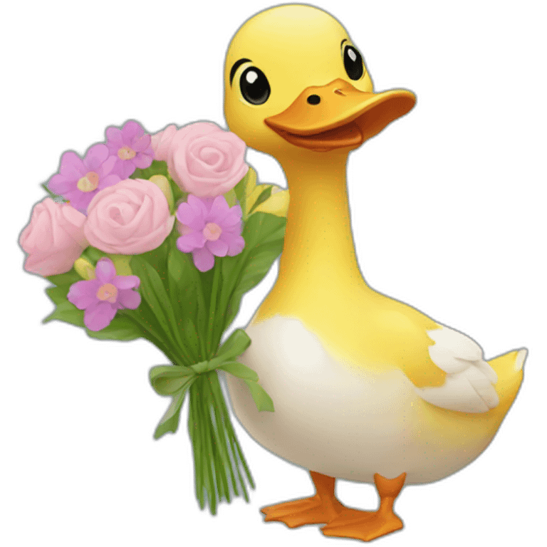 Duck holding flower bouquet emoji