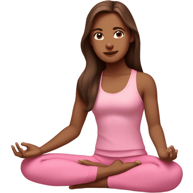 girl with brown long hair and brown eyes wearing pink yoga clothes meditating  emoji