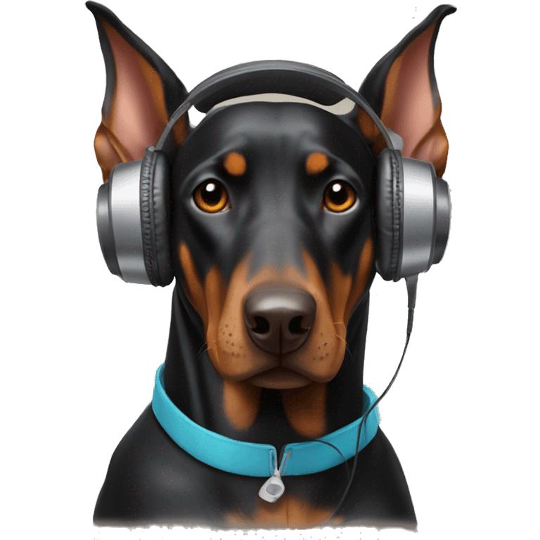 Doberman with headphones muzzle emoji