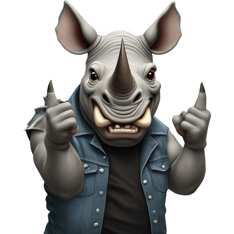 Rhino metalhead giving “the horns” hand sign 🤘 emoji