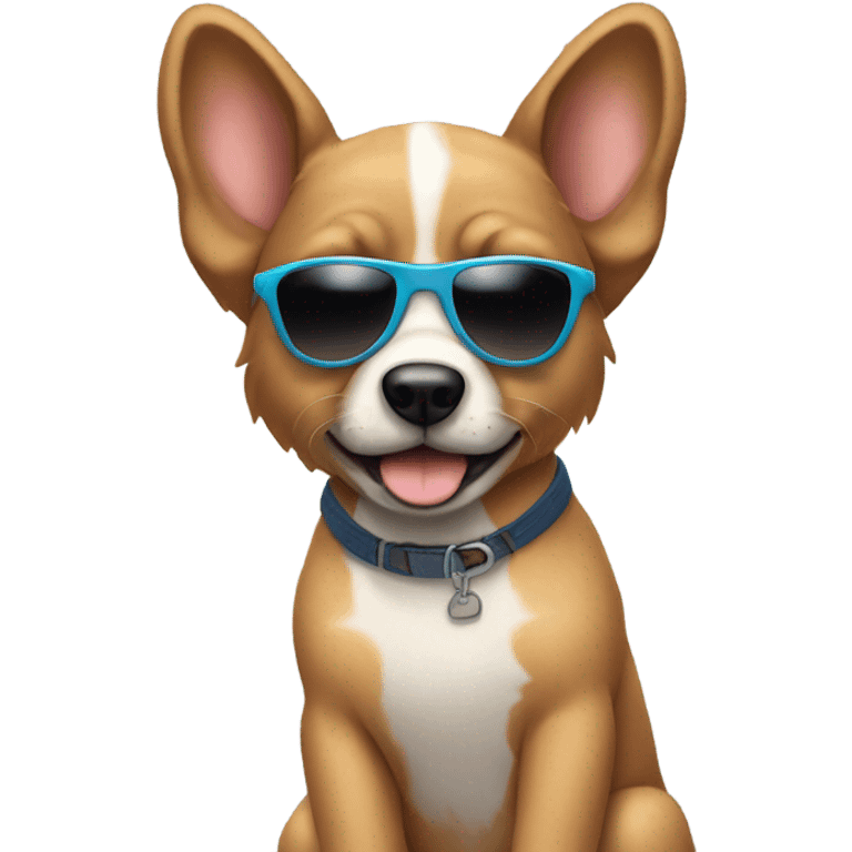 Dog with sunglasses and a tank top with really short shorts on and flip flops  emoji