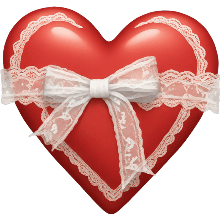 red coquette heart with white lace ribbon emoji