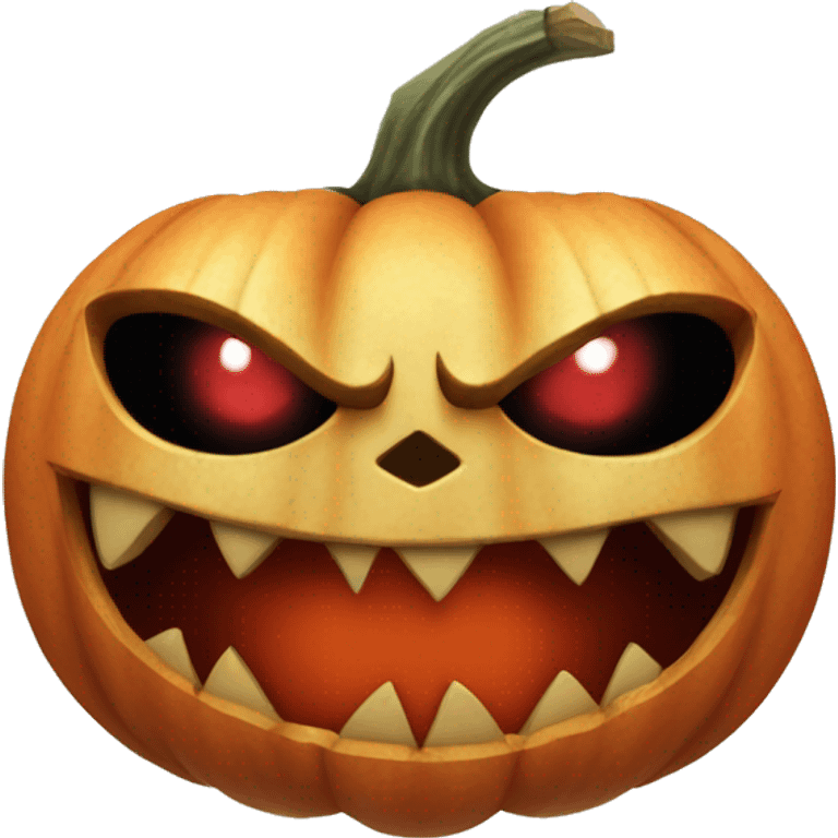 Evil pumpkin with red eyes and sharp teeth emoji