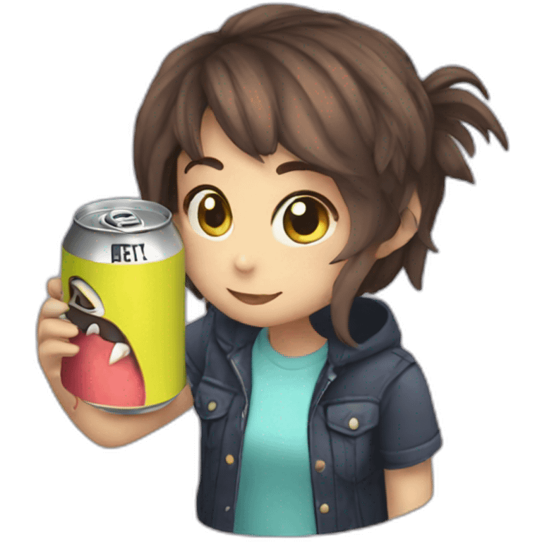 a femboy drinking a can of monster emoji