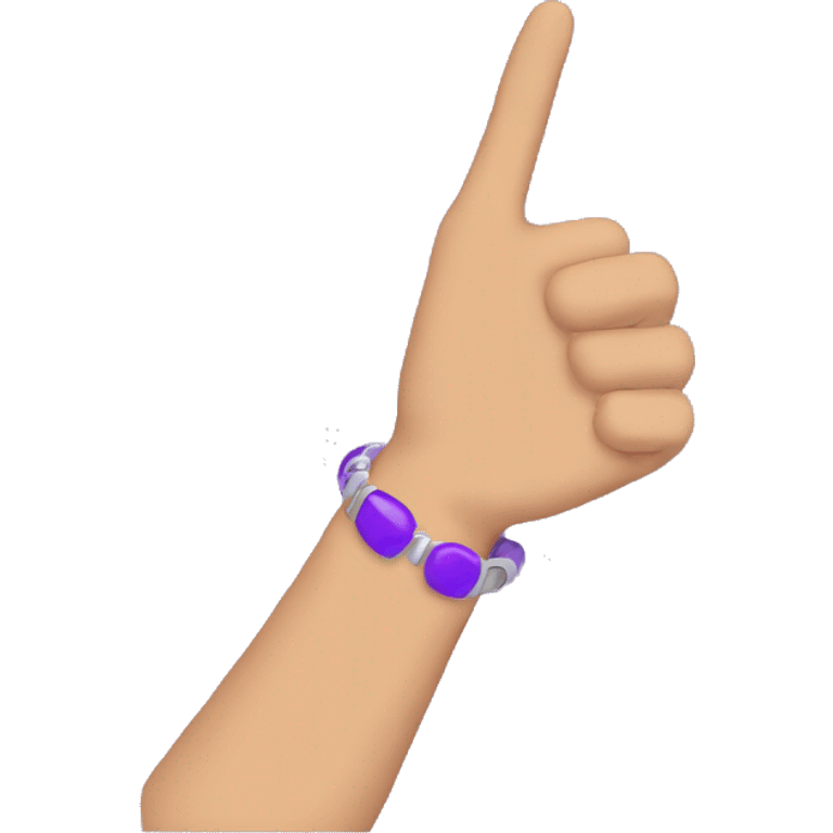 hand with purple bracelet pointing  emoji