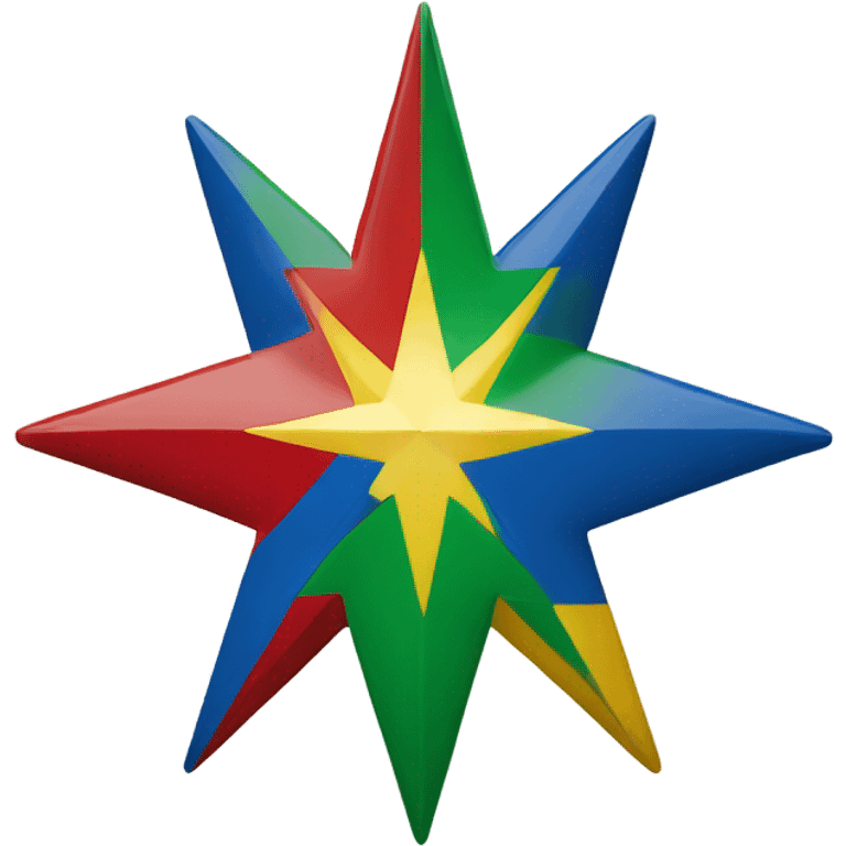 A star Divided into five sections with the colours green red yellow blue and white  emoji