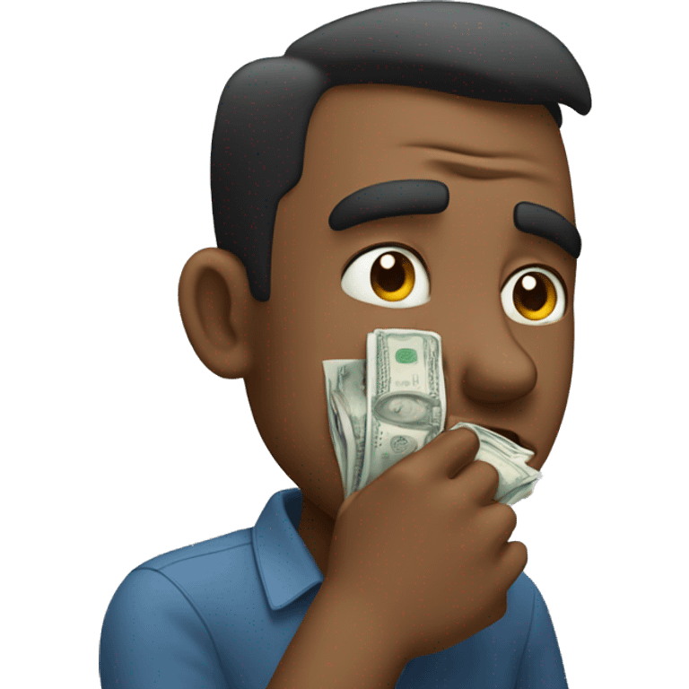 man wipes away tears with money emoji