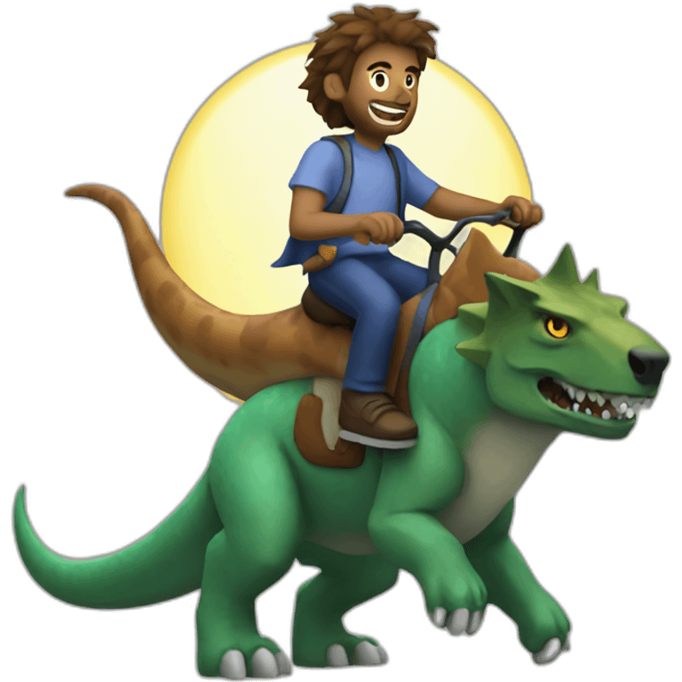 A werewolf riding on a dinosaur emoji