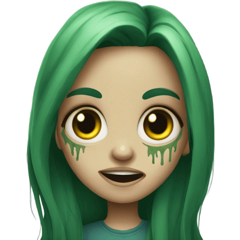 Brunette zombie girl in horror green long hair emoji