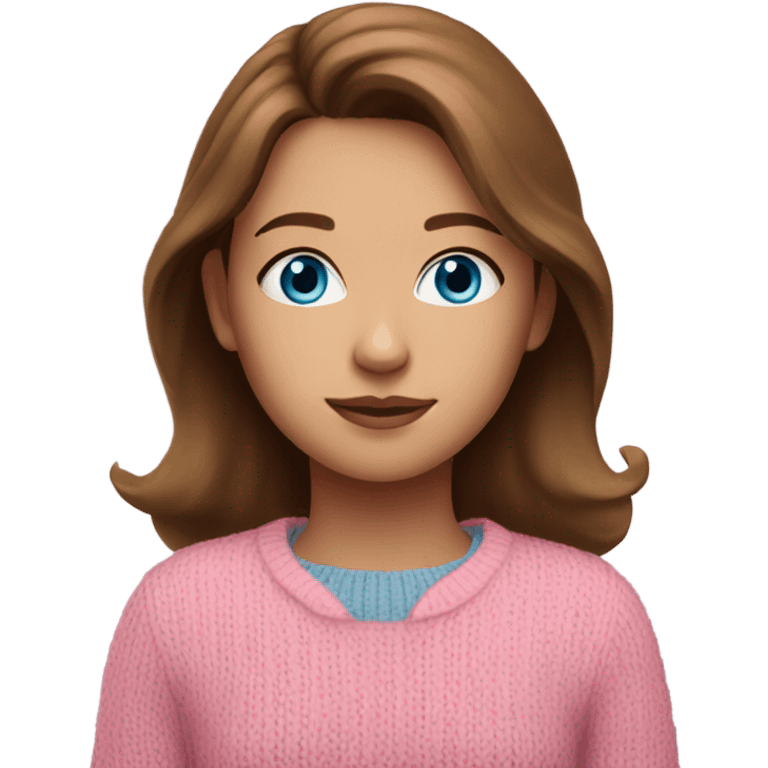 brown-haired, blue eyes girl in pink sweater emoji