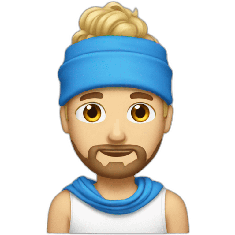 blonde guy with a taper fade, a beard, blue eyes, a big nose, a scarf in the forehead, a white tee emoji