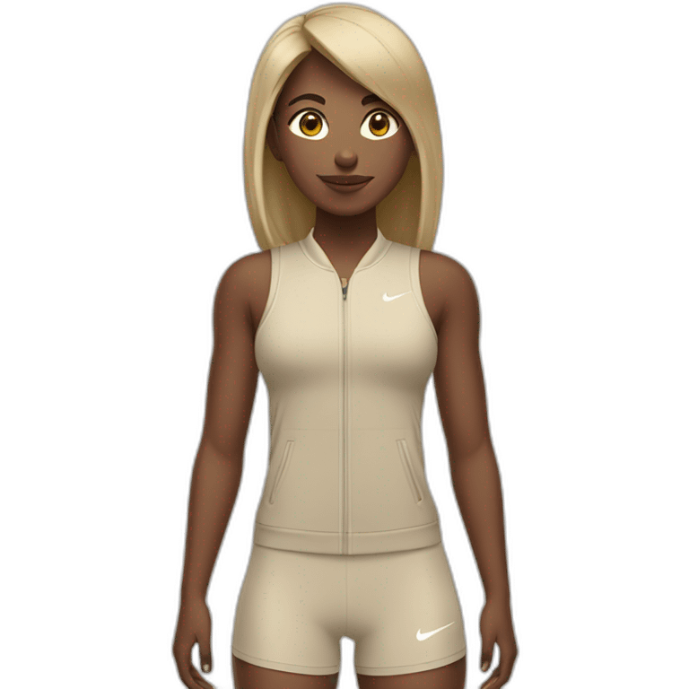 Bland girl with a bang in beige Nike sports wear emoji