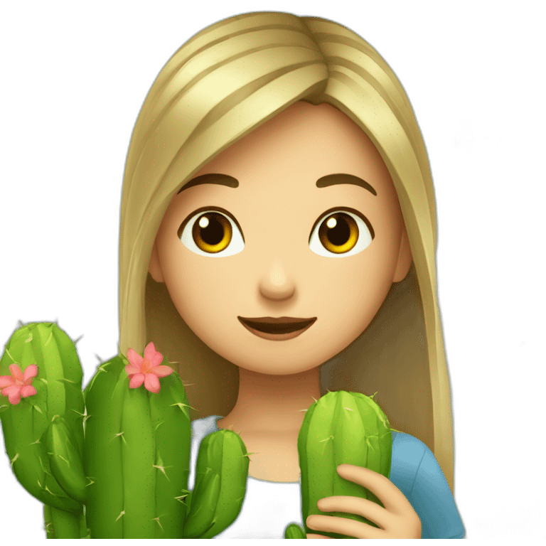 Fille qui fait un bisous à un cactus emoji