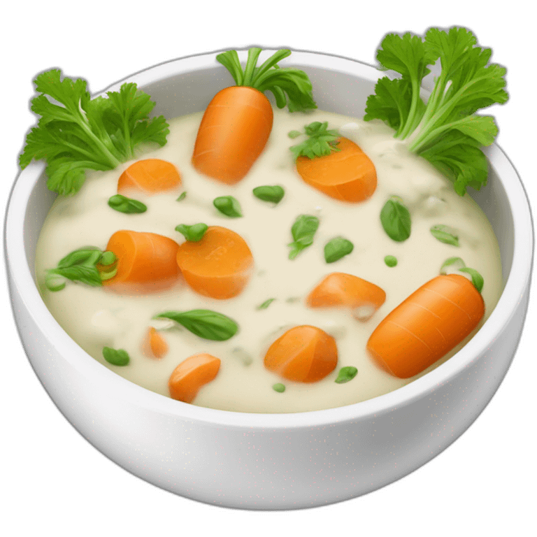 plat en sauce blanche avec des carottes et des poireaux emoji