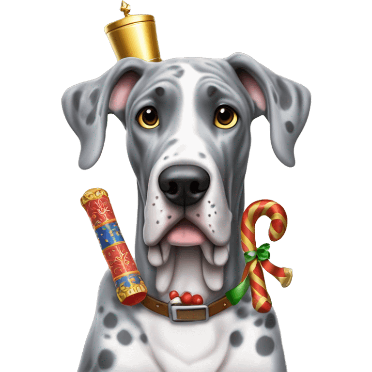 Merle grey Great Dane with a nutcracker  emoji