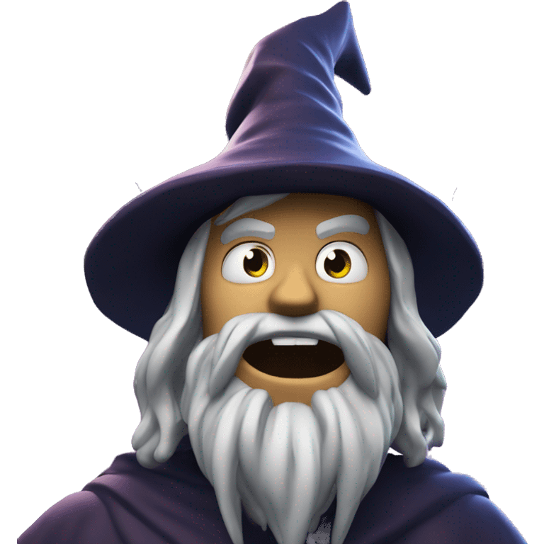 A scary wizard i 3d game while flying and background thunder emoji