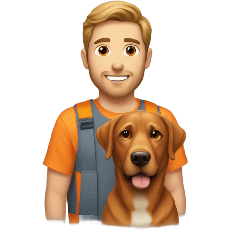   brown haired man and orange labrador retriever emoji