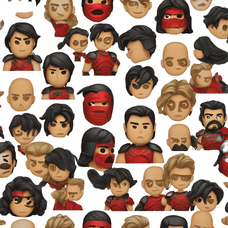 Tanned man black hair stern face red and black armour vintage emoji