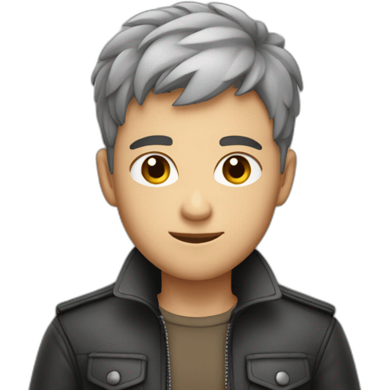 cute guy with very short hair and grey eyes wearing leather emoji