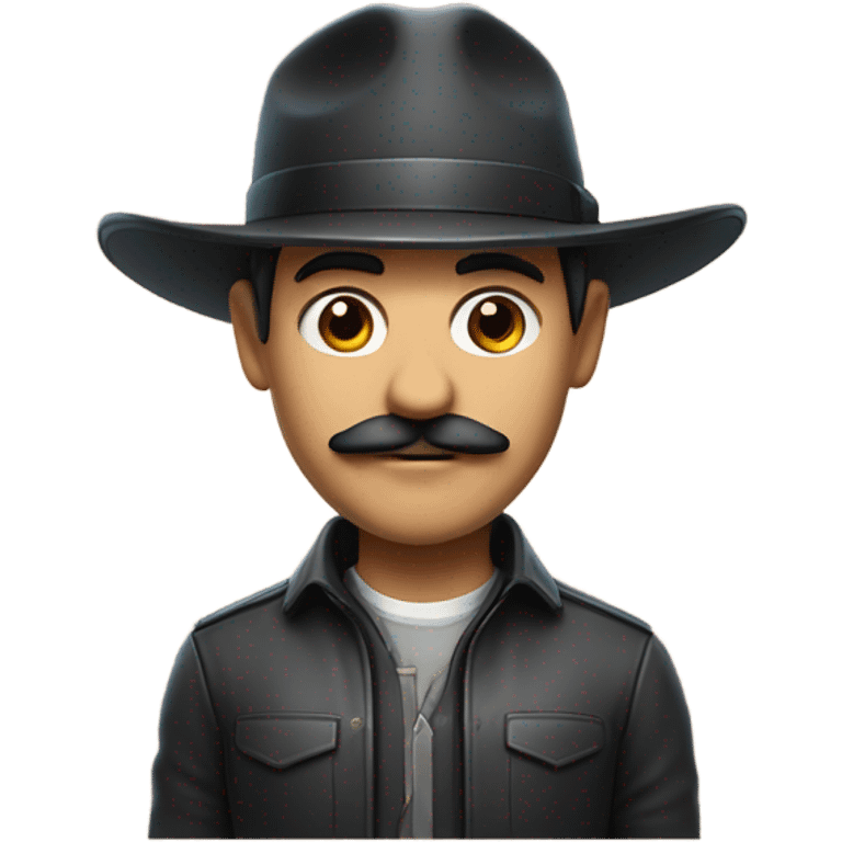 male with mustache and hat that resembles GPU cluster. AI Migo. emoji