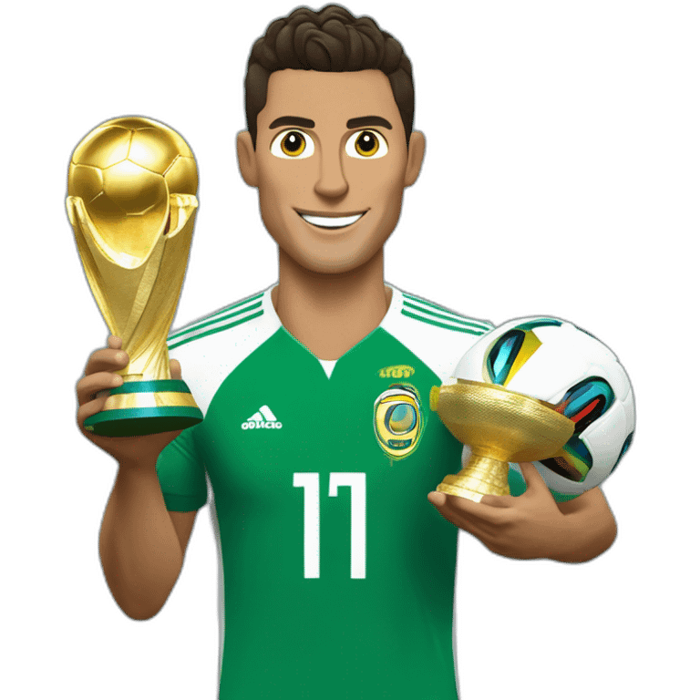 Cristiano avec meoussi et le trophée de la Coupe du monde emoji