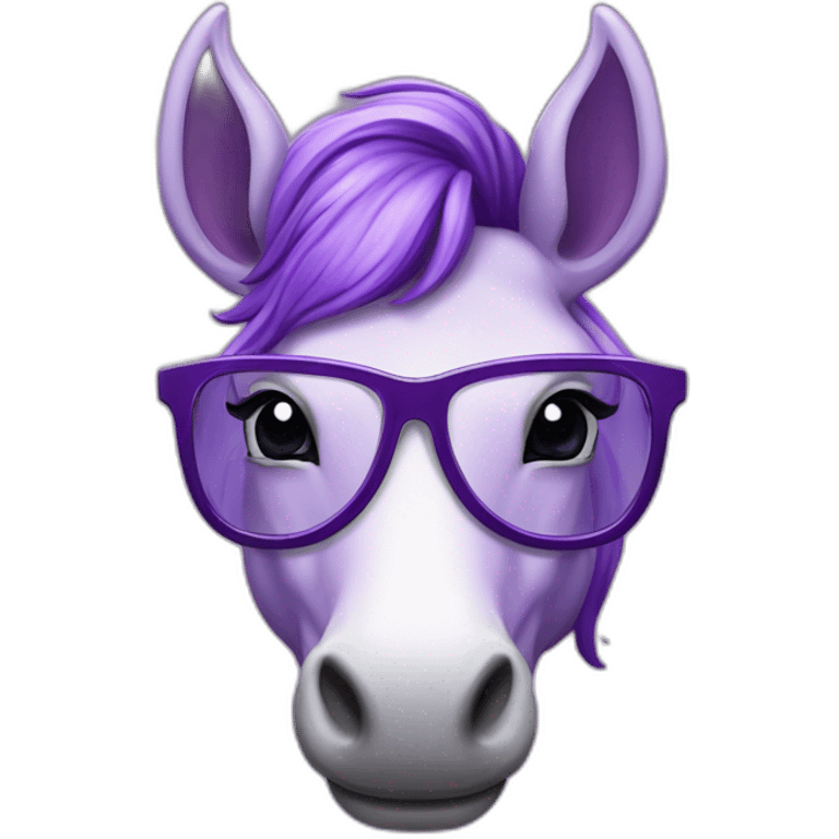 Licorne violette avec des lunettes et une tête de savant fou emoji