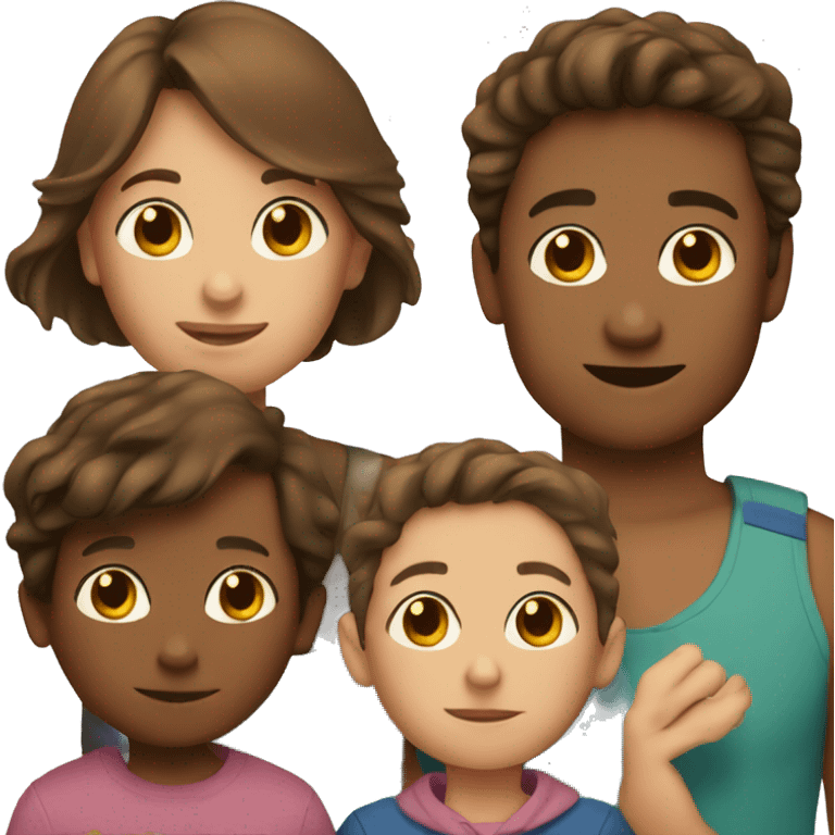 Brown hair girl with two little sons  emoji