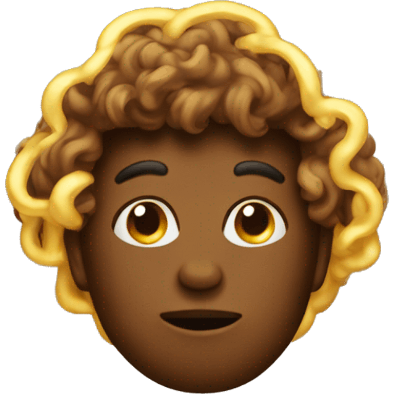 A brown poo emoji with golden halo above it emoji