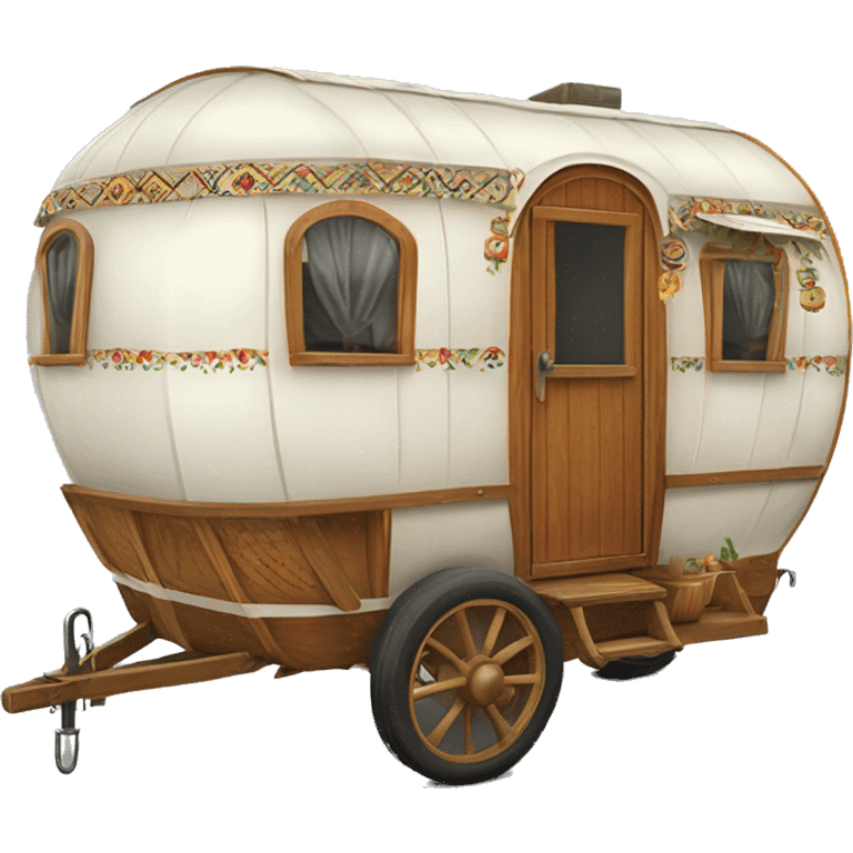 Realistic vintage round gypsy caravan wagon camper emoji