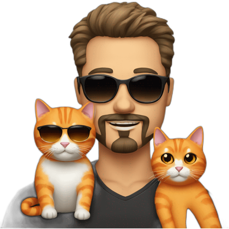 polish man with goatee in sunglasses holding one orange cat and one black cat emoji