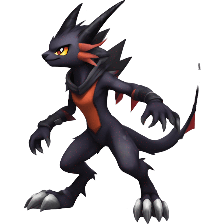 Cool Anthro Black Noivern-Absol-Litten-Pokémon with edgy stripes hoodie spiked collar punk Full Body emoji