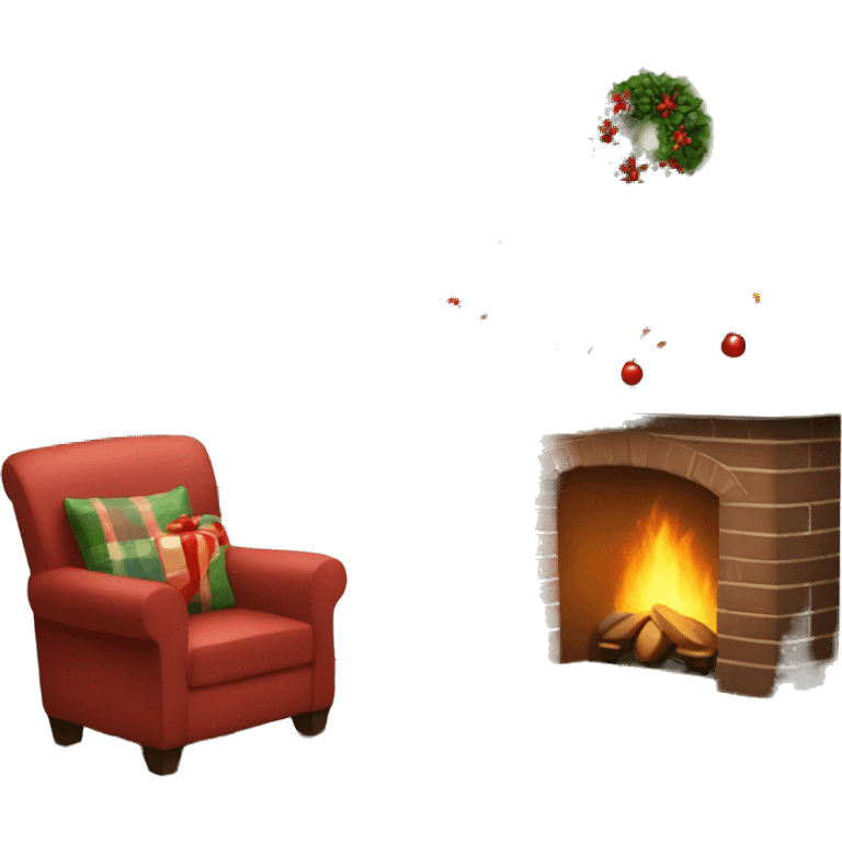 Happy holidays, fireplace, stocking hung, cozy setting emoji