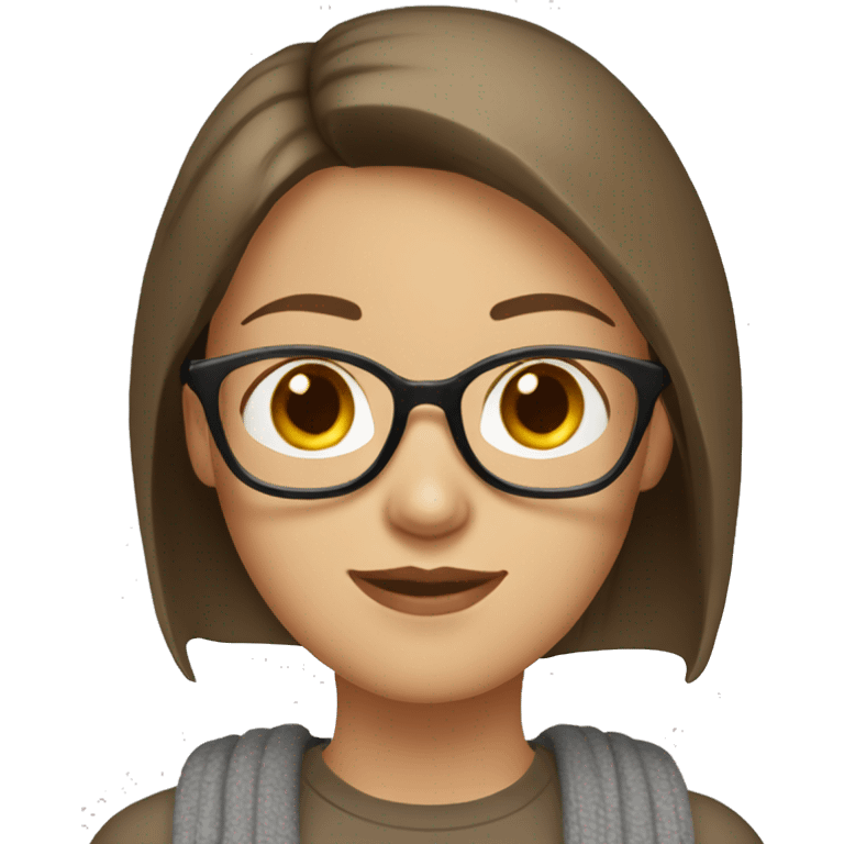 a girl with short and straight brown hair and white skin wearing glasses and wearing a brown t-shirt covered with a gray cardigan emoji