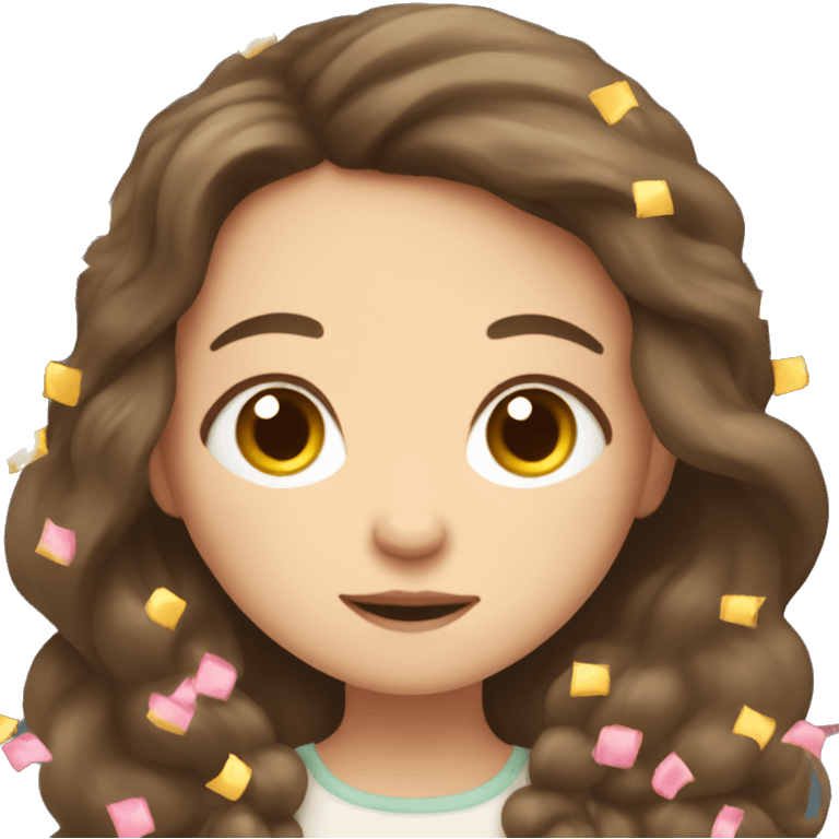 Sleeping little girl with long brown hair and confetti in her hair  emoji