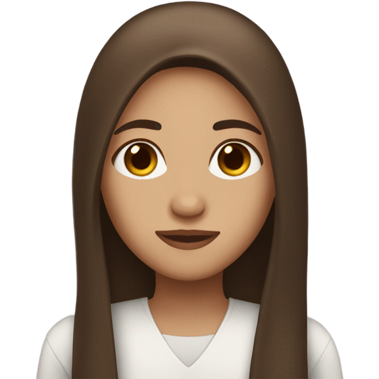 girl with long straight brown hair with brown eyes and white emoji