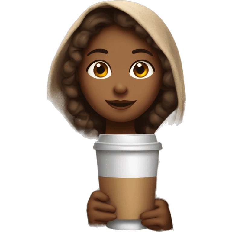  Cute brown girl wrapped in blanket drinking coffee emoji