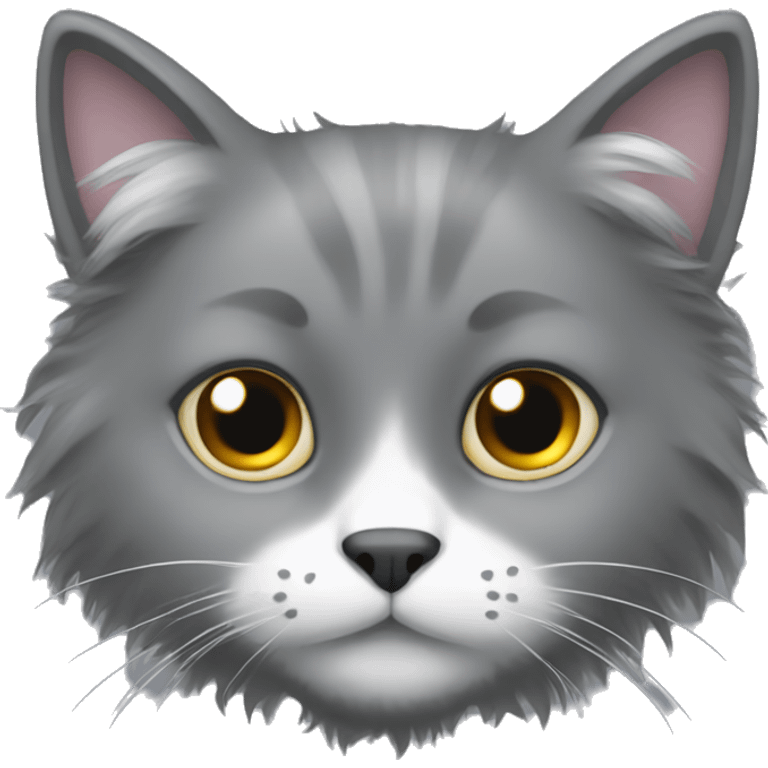 A grey fluffy cat with a white spot emoji