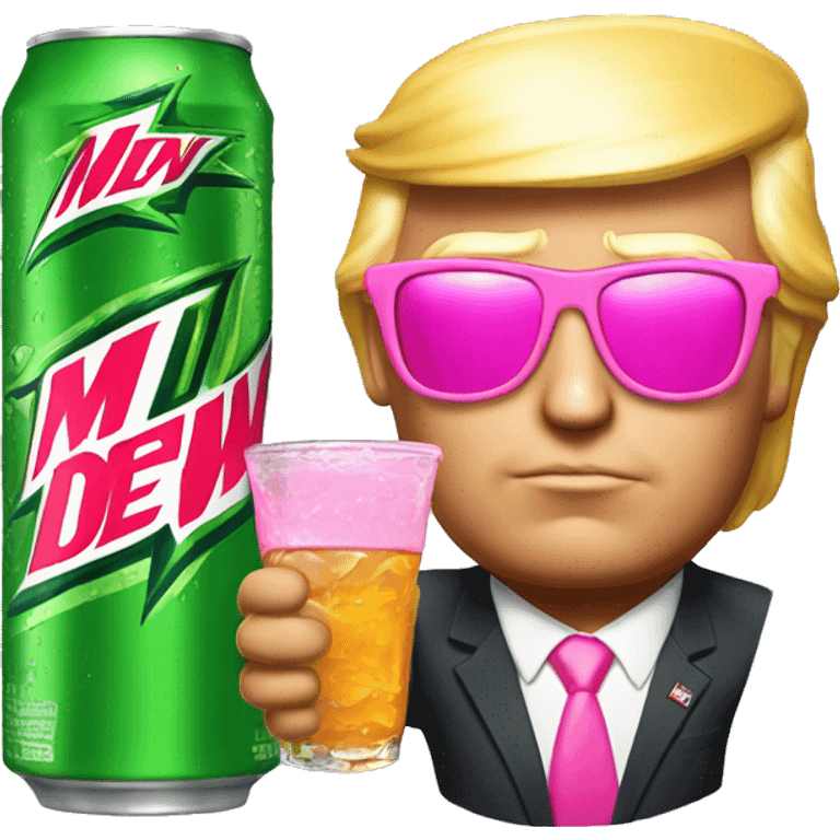 donald trump with pink sunglasses while drinking mtn dew emoji