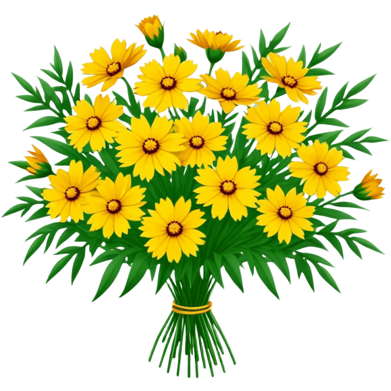 big bouquet Coreopsis, luxuriant, stem, leaf emoji