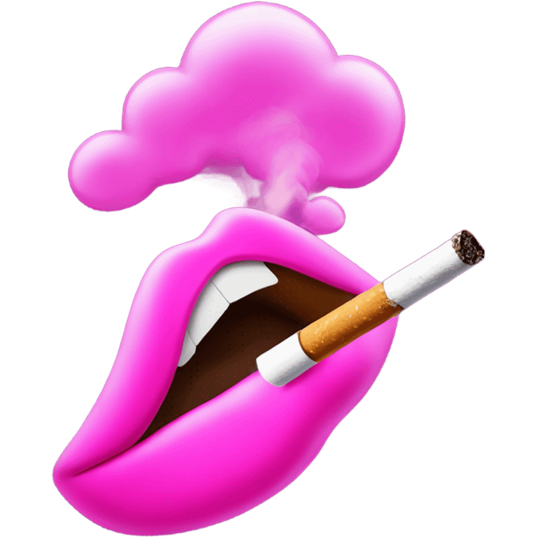 Neon pink lips are blowing smoke, and a cigarette is in her mouth emoji